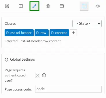 Screenshot showing the style editor menu with Global settings configurations