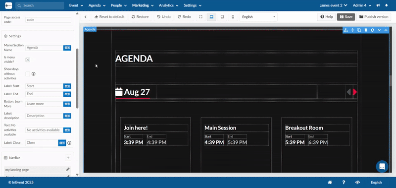 Agenda website section