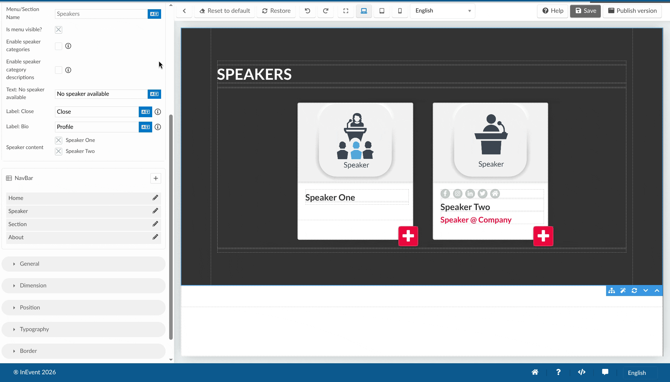 GIF showing the Landing page Speakers options