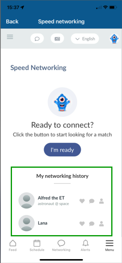 histórico do networking no app