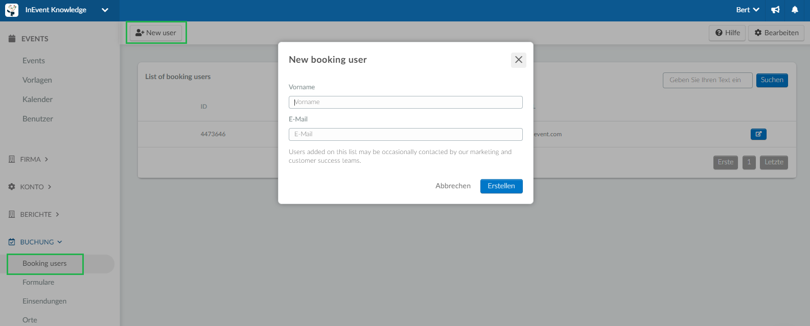 Screenshot of steps How do I add an External user settings>external users