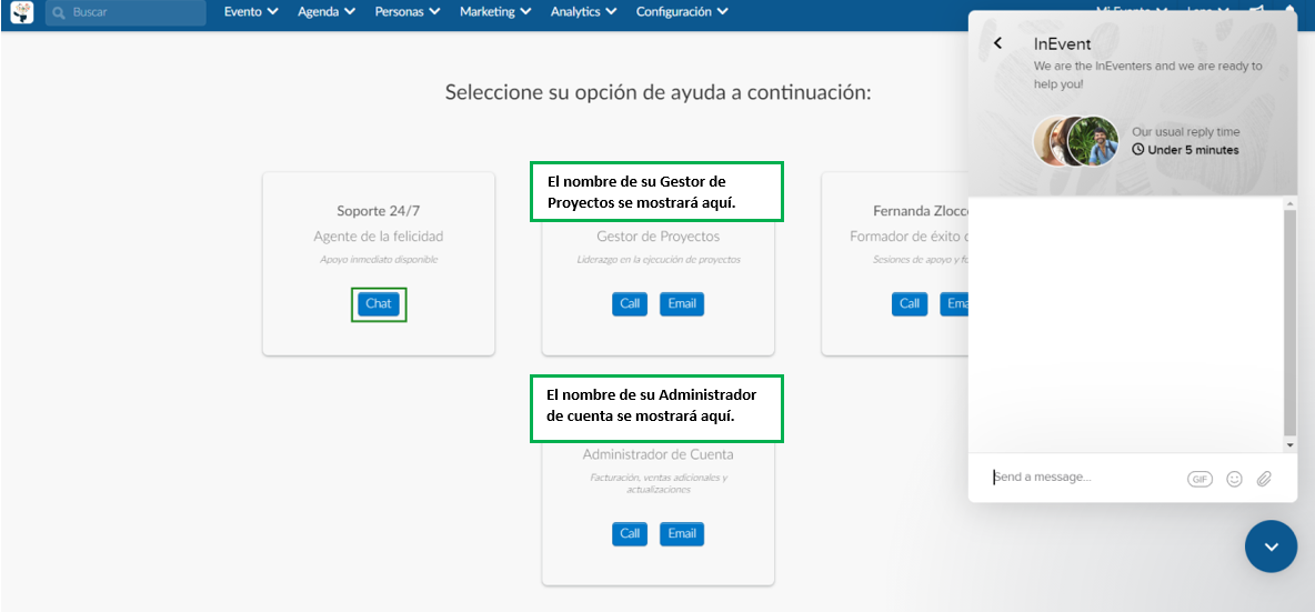 comunicarse con InEvent a través del chat