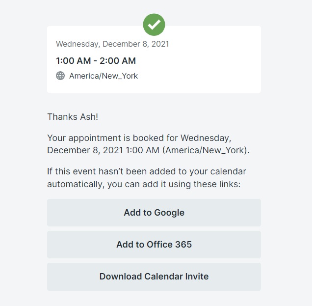 Confirmation screen