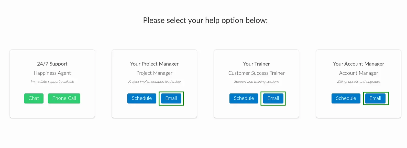  Email button in the Help center