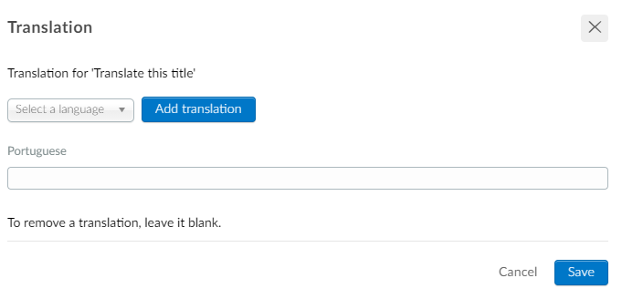 Screenshot of the adding translations section on the custom form.