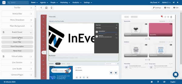 GIF showing the Event Cover section of the Virtual Lobby Editor