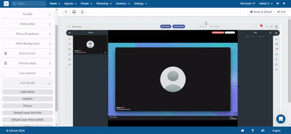 GIF showing the Live Studio section of the Virtual Lobby Editor