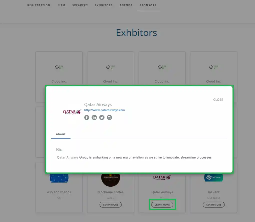 Exhibitor's information on InEvent's website