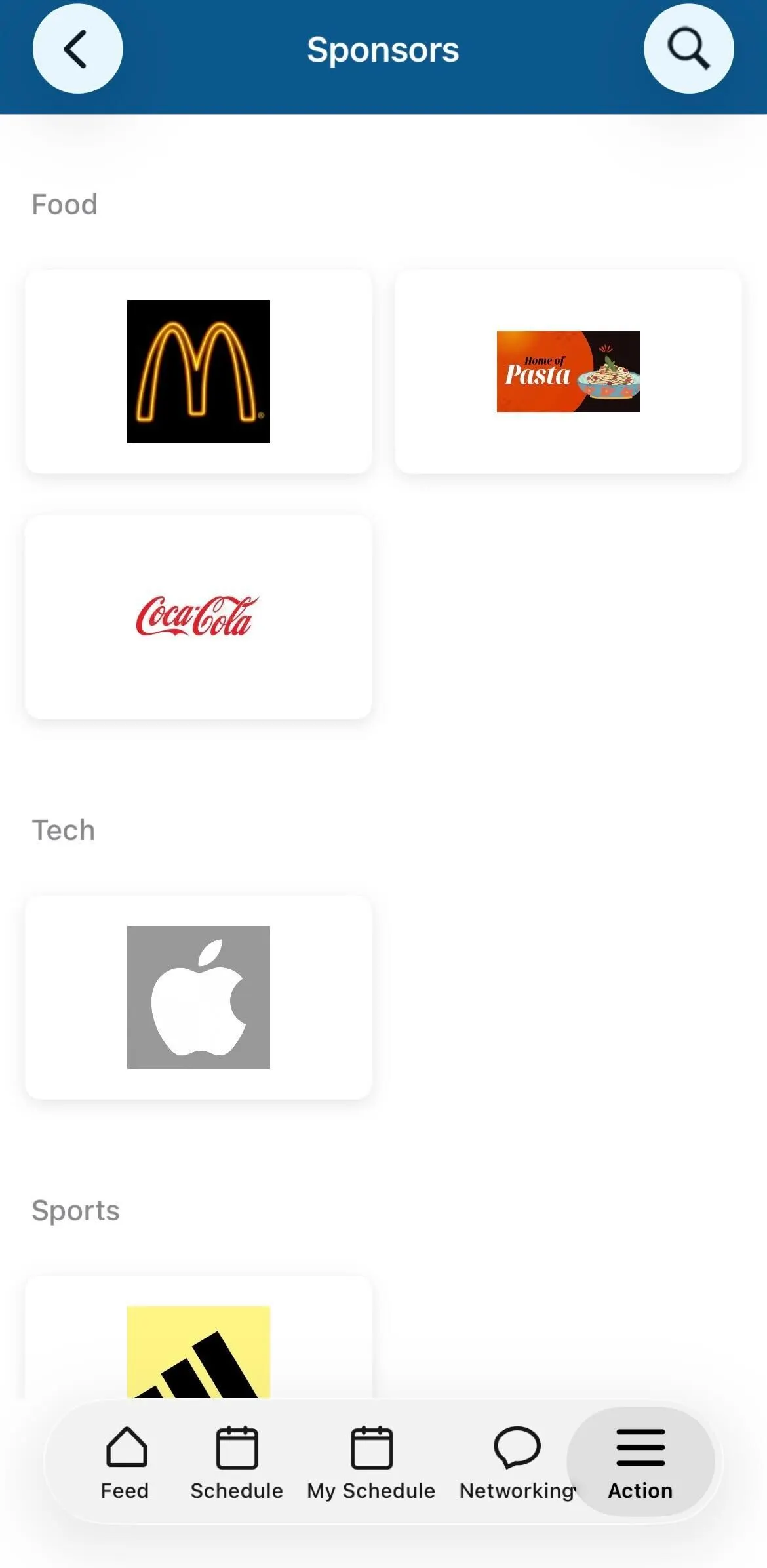 Exhibitors and sponsors in the mobile app