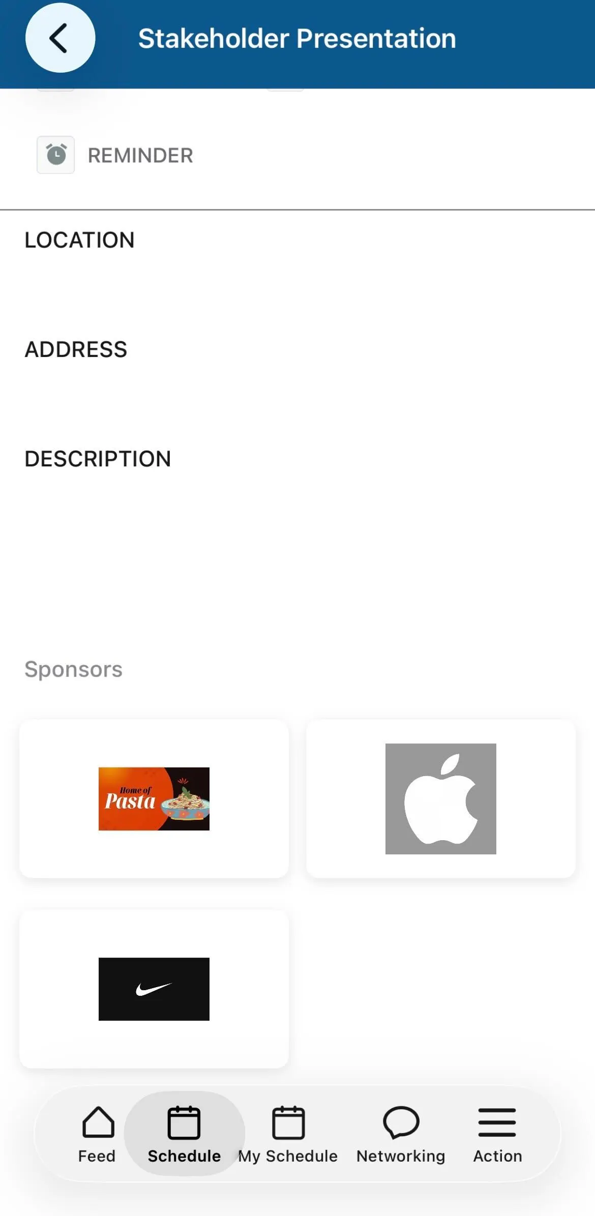 Screenshot showing Sponsors and Exhibitors in app activity details