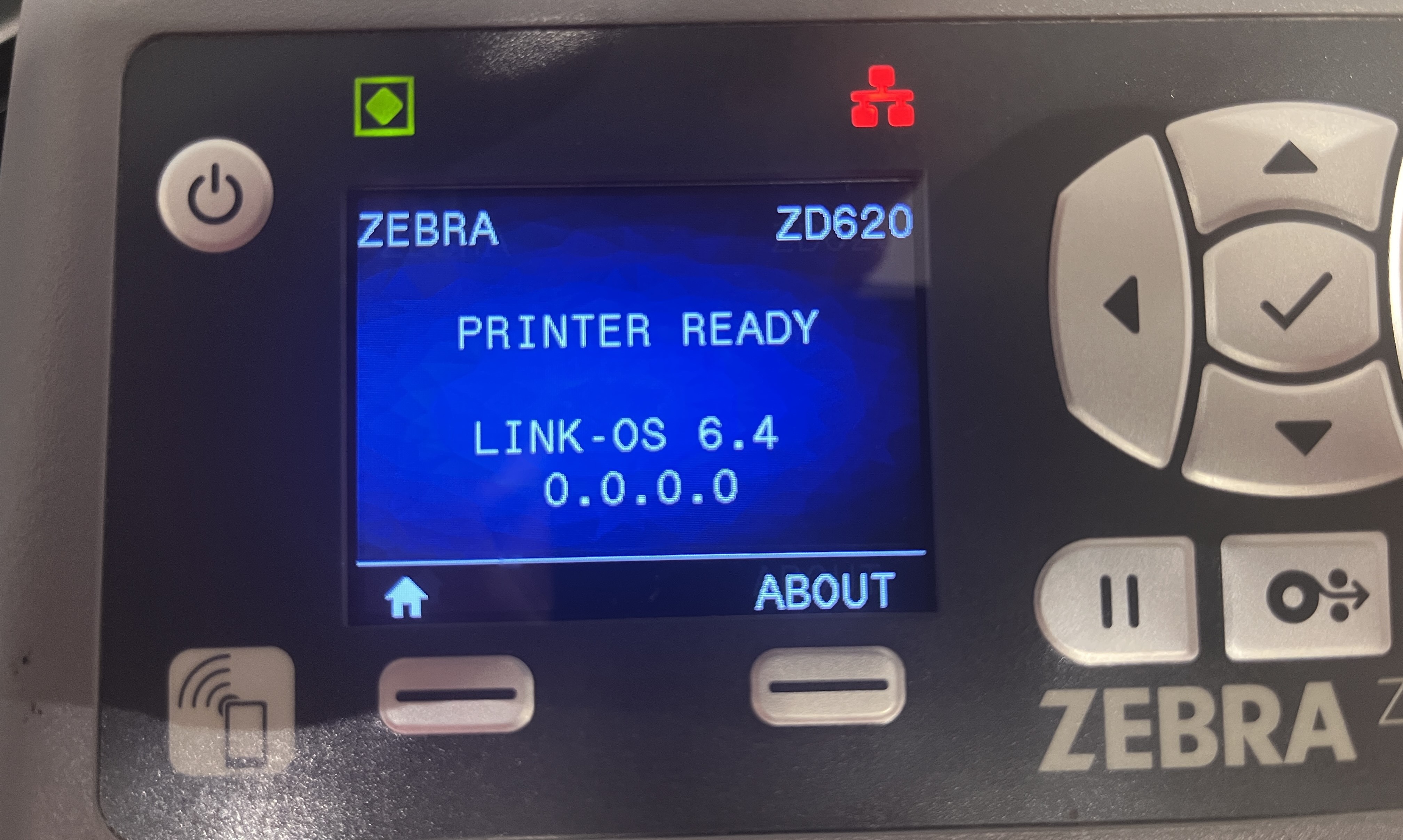 Image showing the printer's main screen