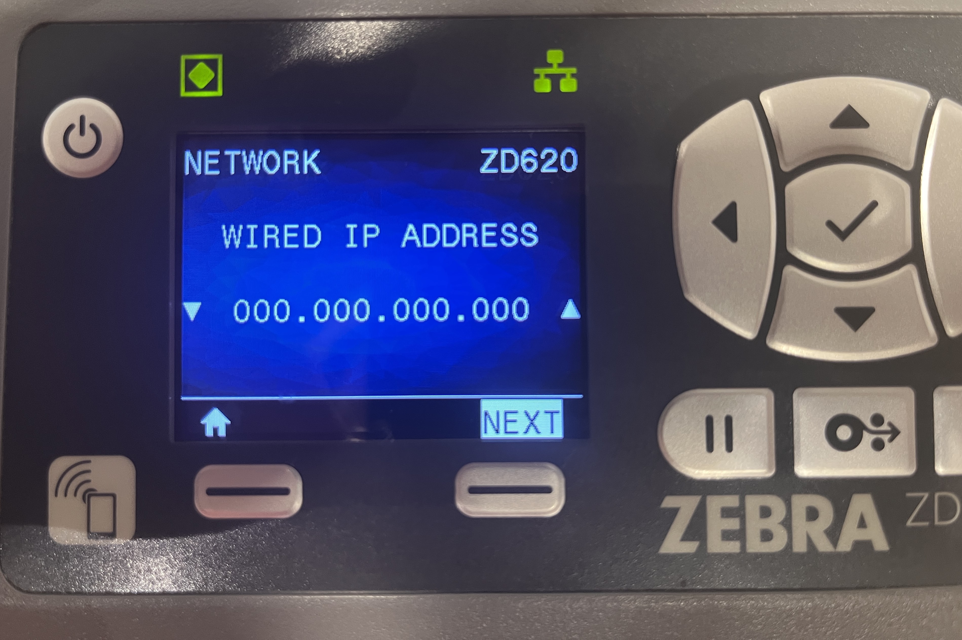 Image showing the printer's WIRED IP ADDRESS