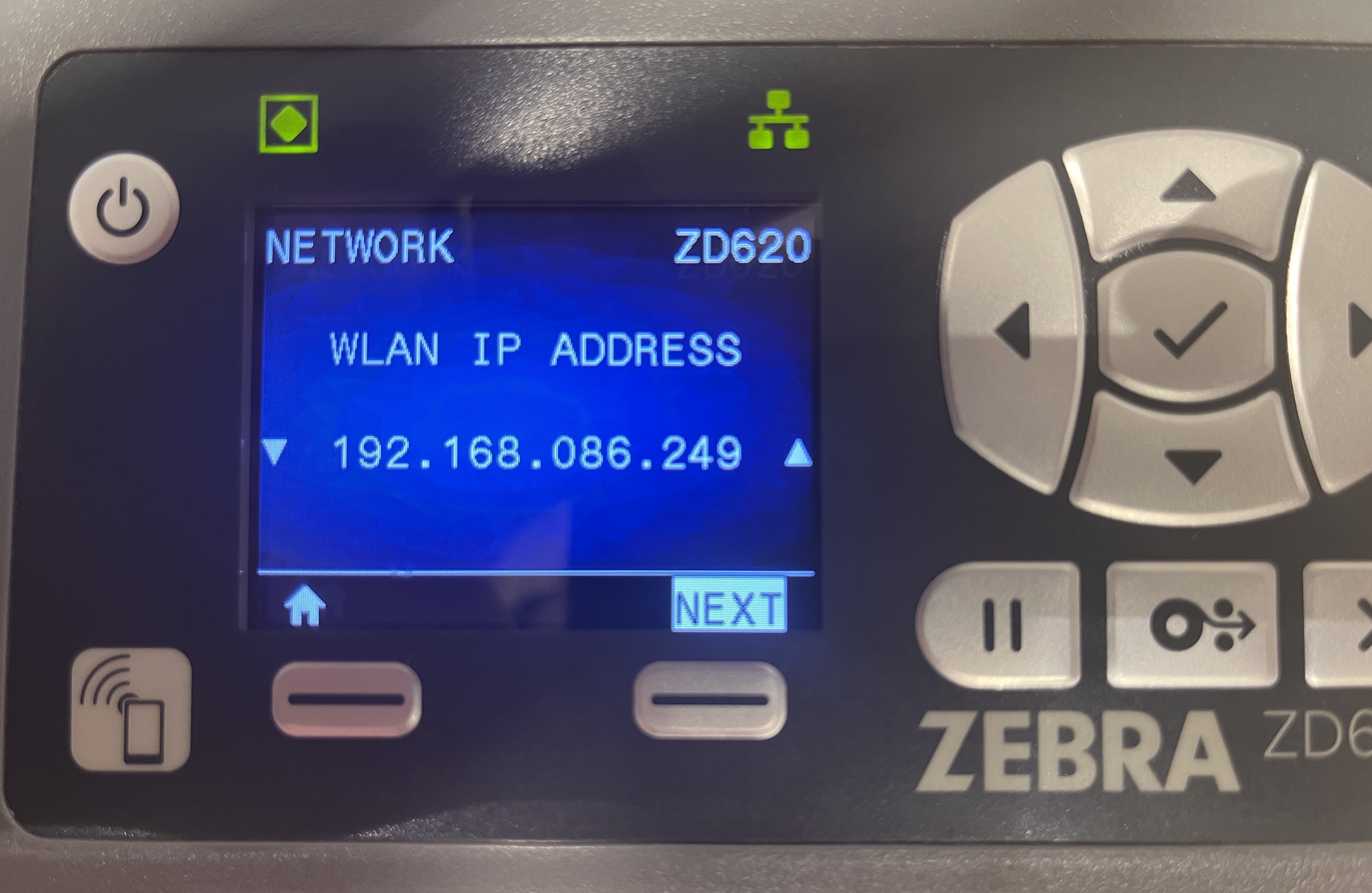 Image showing the printer's WLAN IP Address