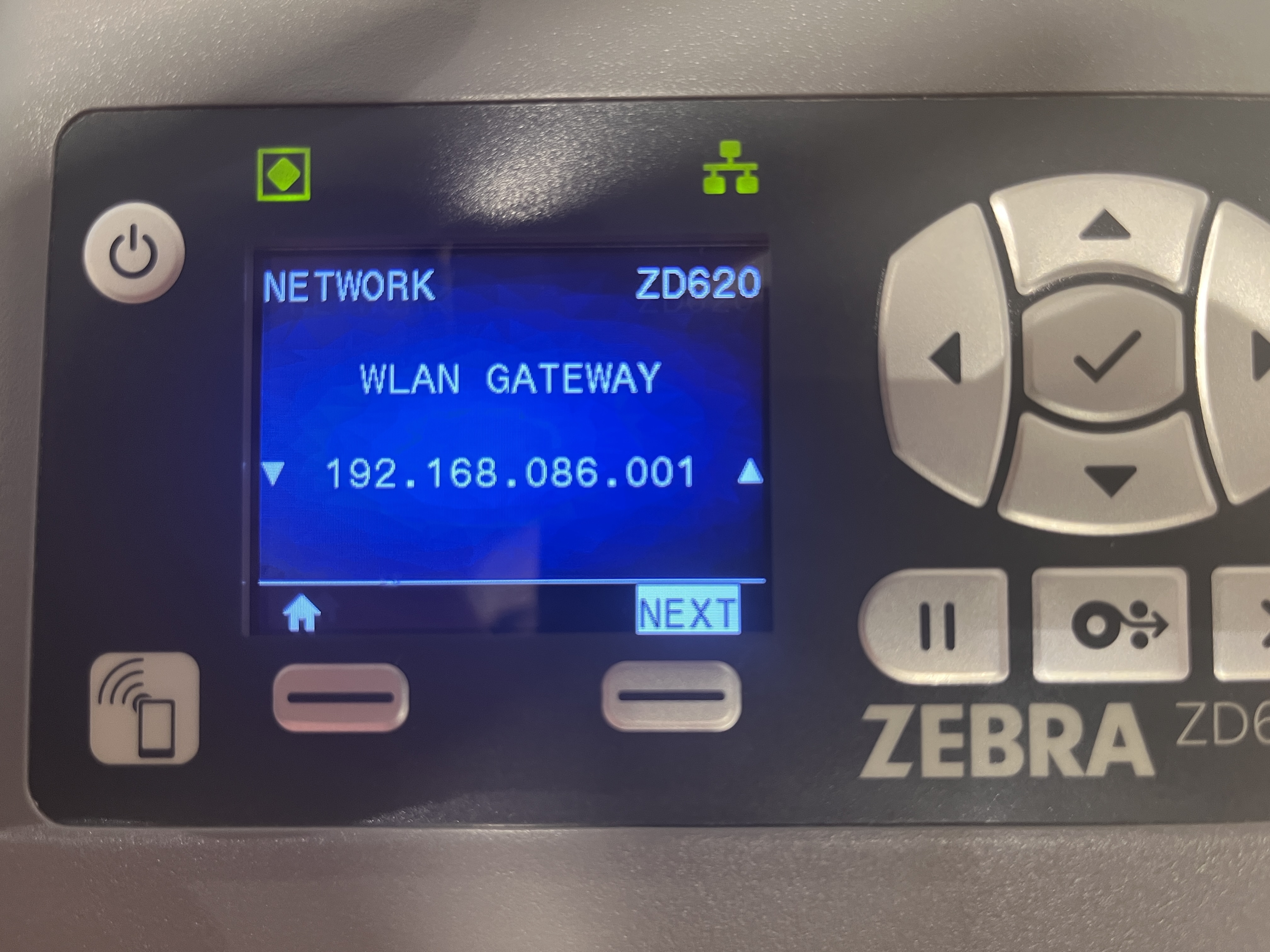 Image showing the printer's Network Gateway address