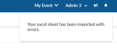 Image showing the warning notification received if you import a spreadsheet with errors