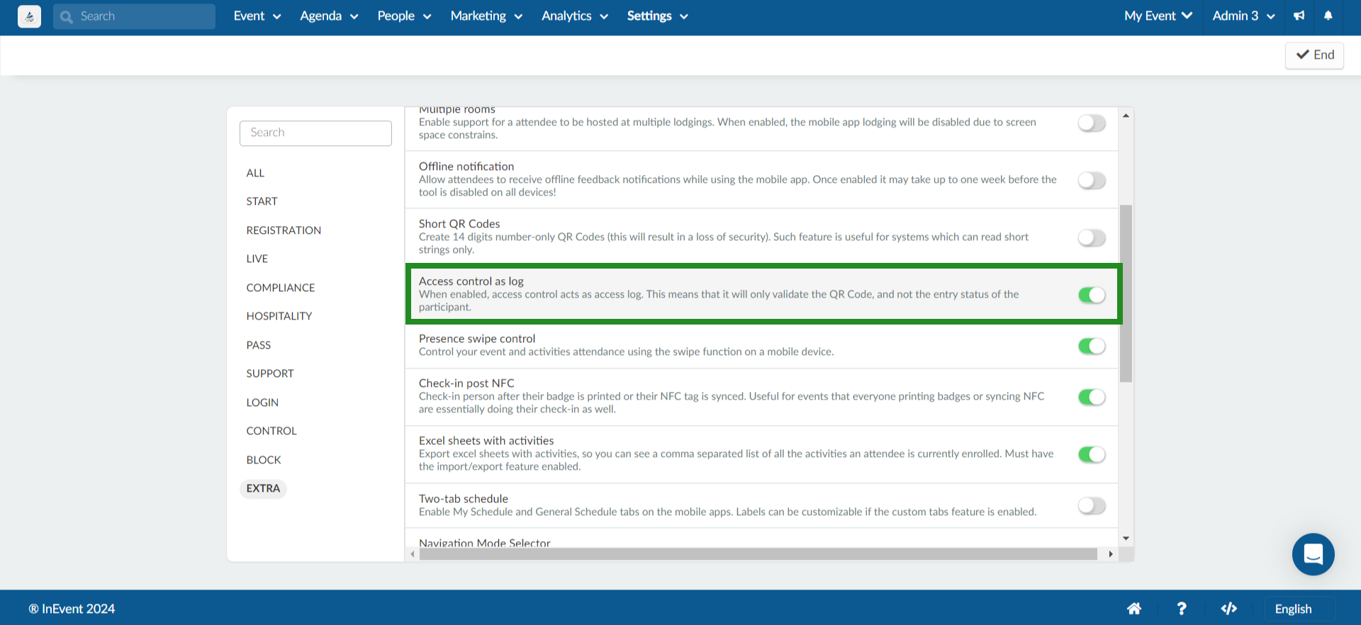 Image showing access control as log tool enabled at settings > tools at company level.