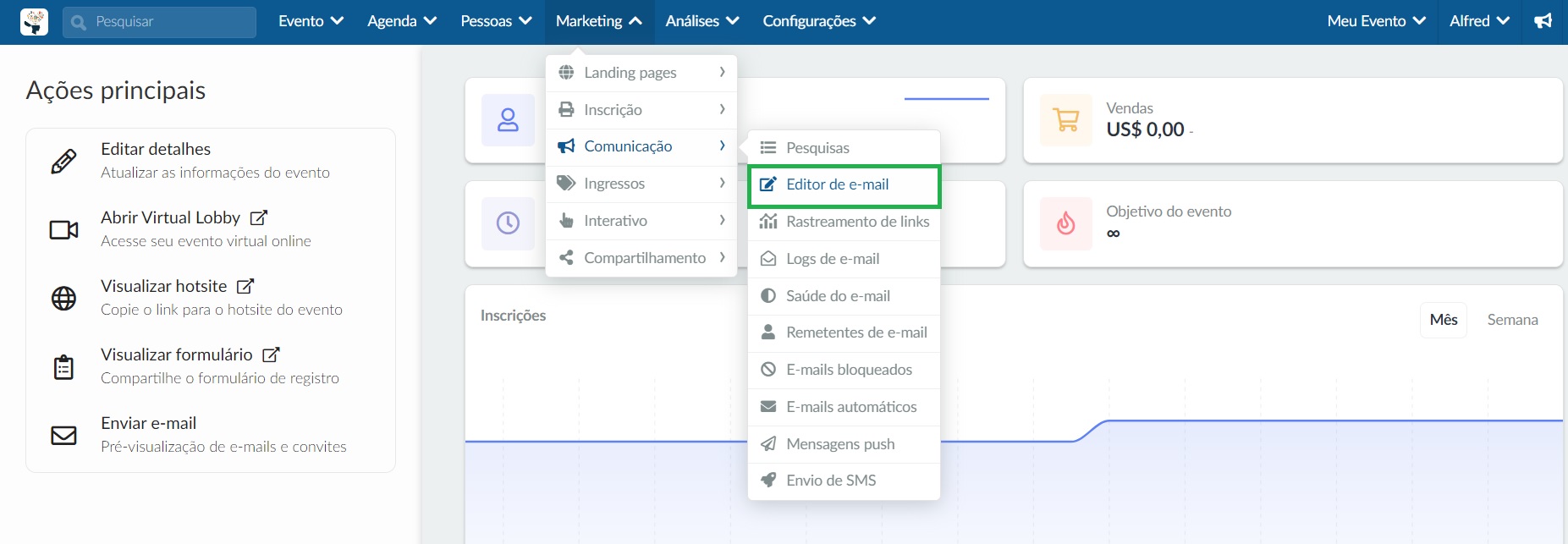 Accessing the email creator page