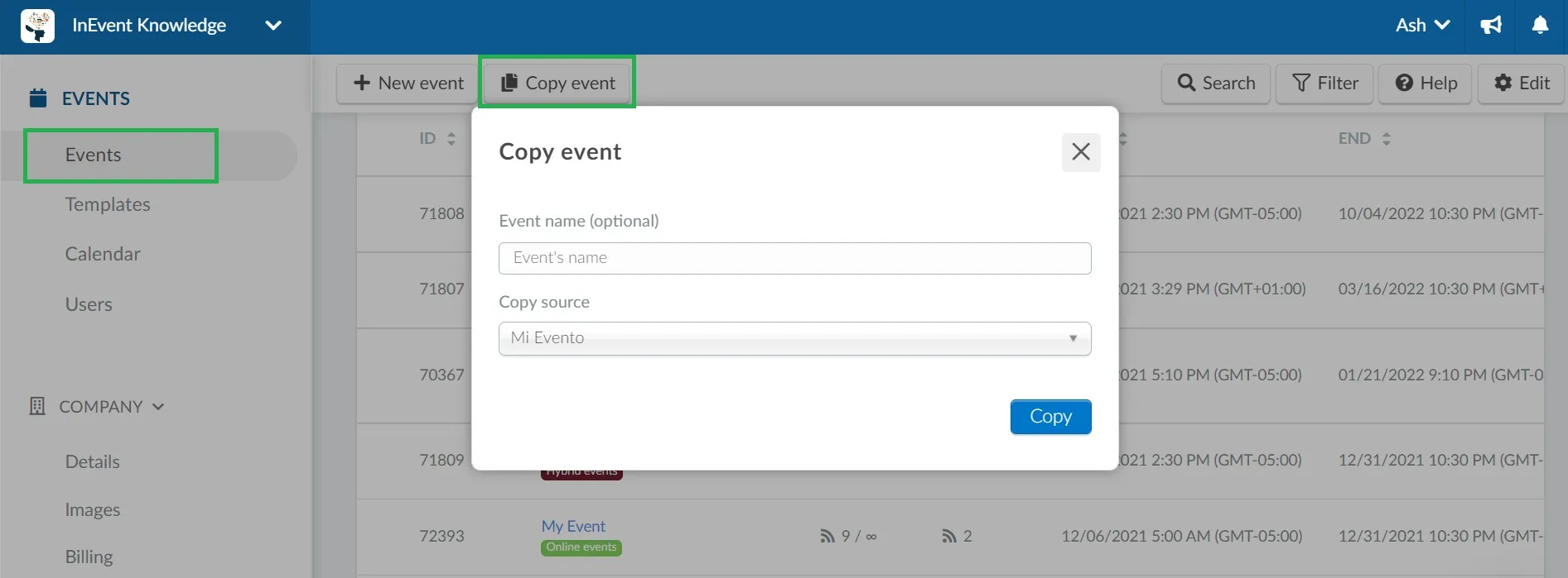How to copy an event