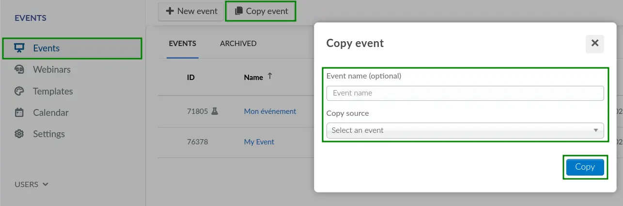 How to copy an event