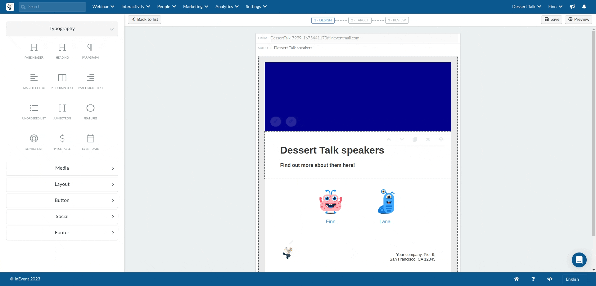 GIF showing how to edit the Speaker email element.