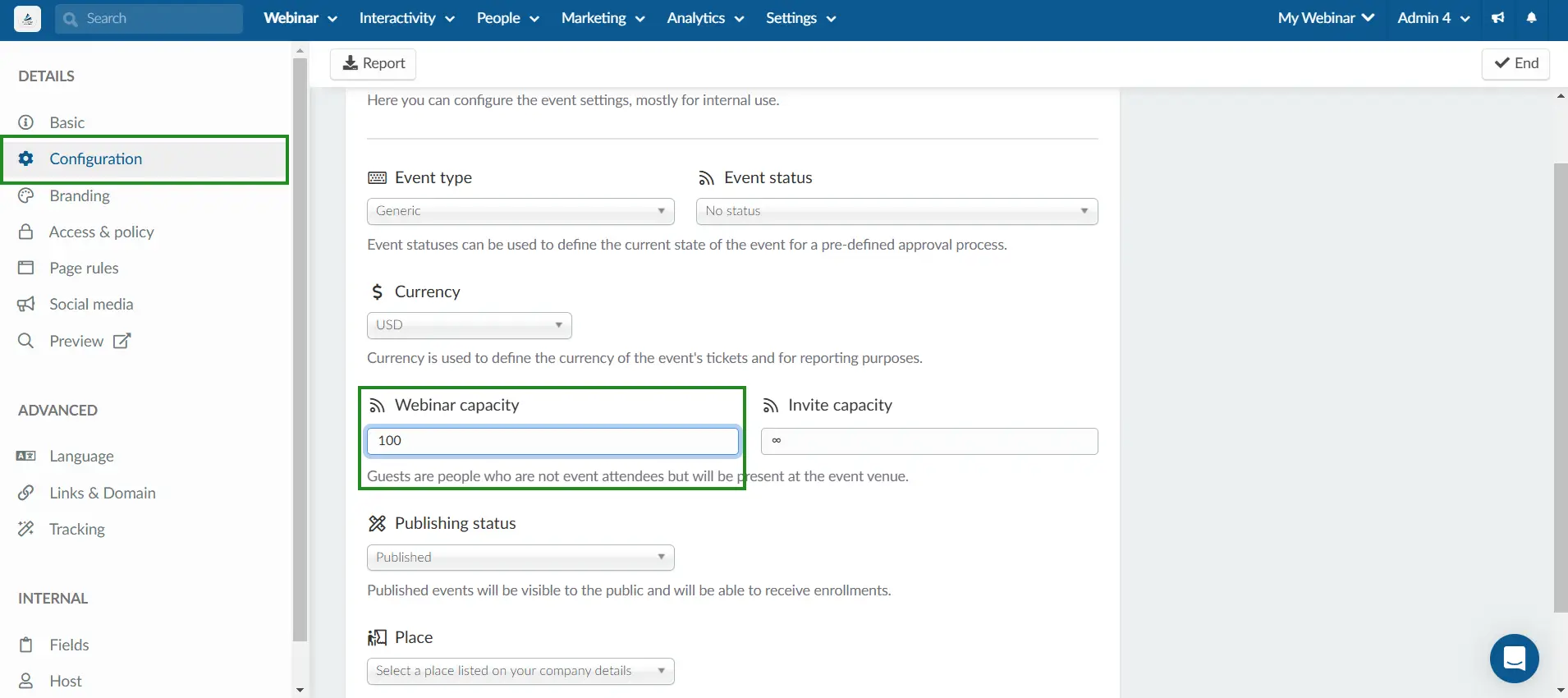 Webinar capacity