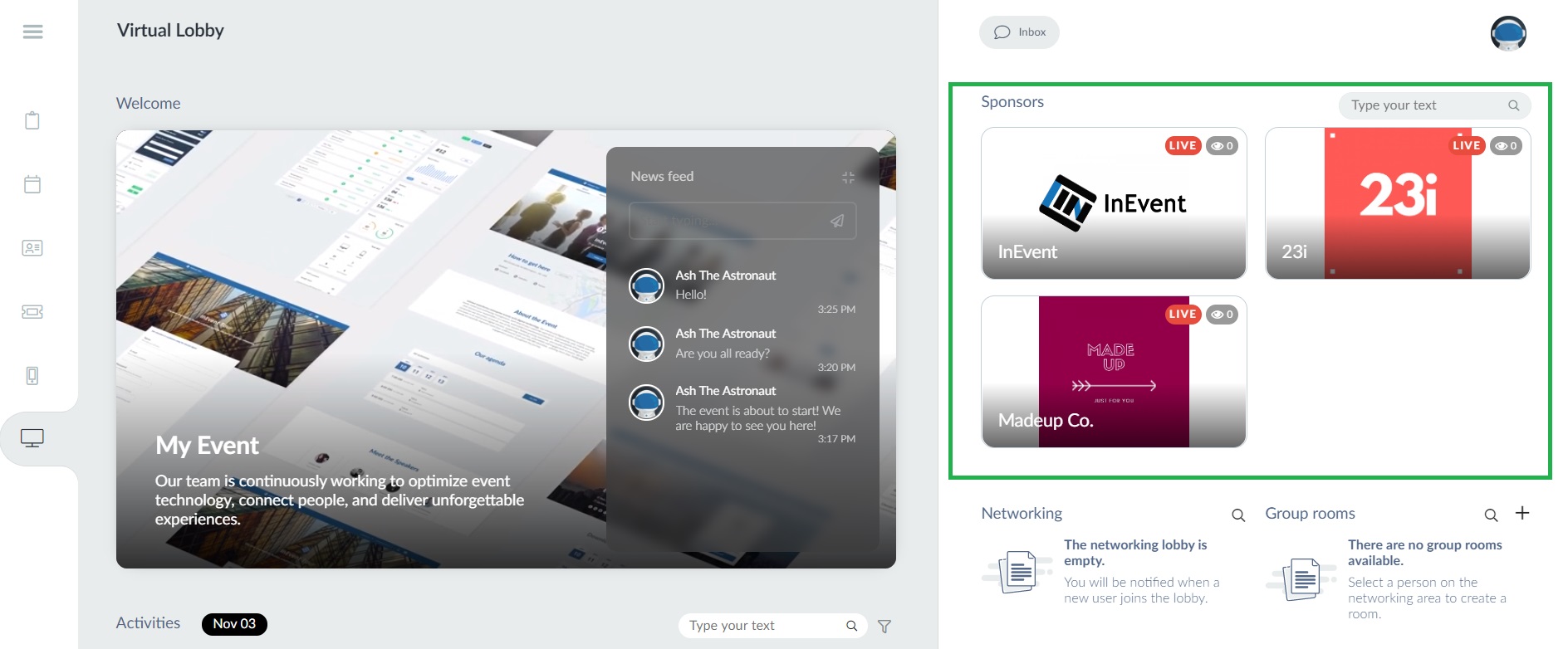Screenshot of sponsor rooms using the Neo layout