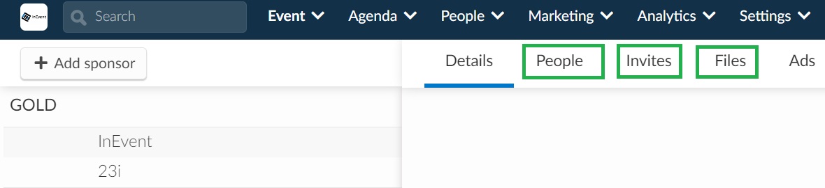 Screenshot of sponsors tabs
