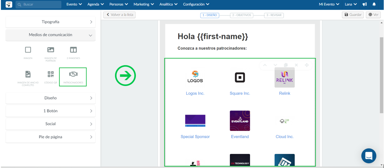 ¿Cómo puedo ver a los patrocinadores en el correo electrónico?
