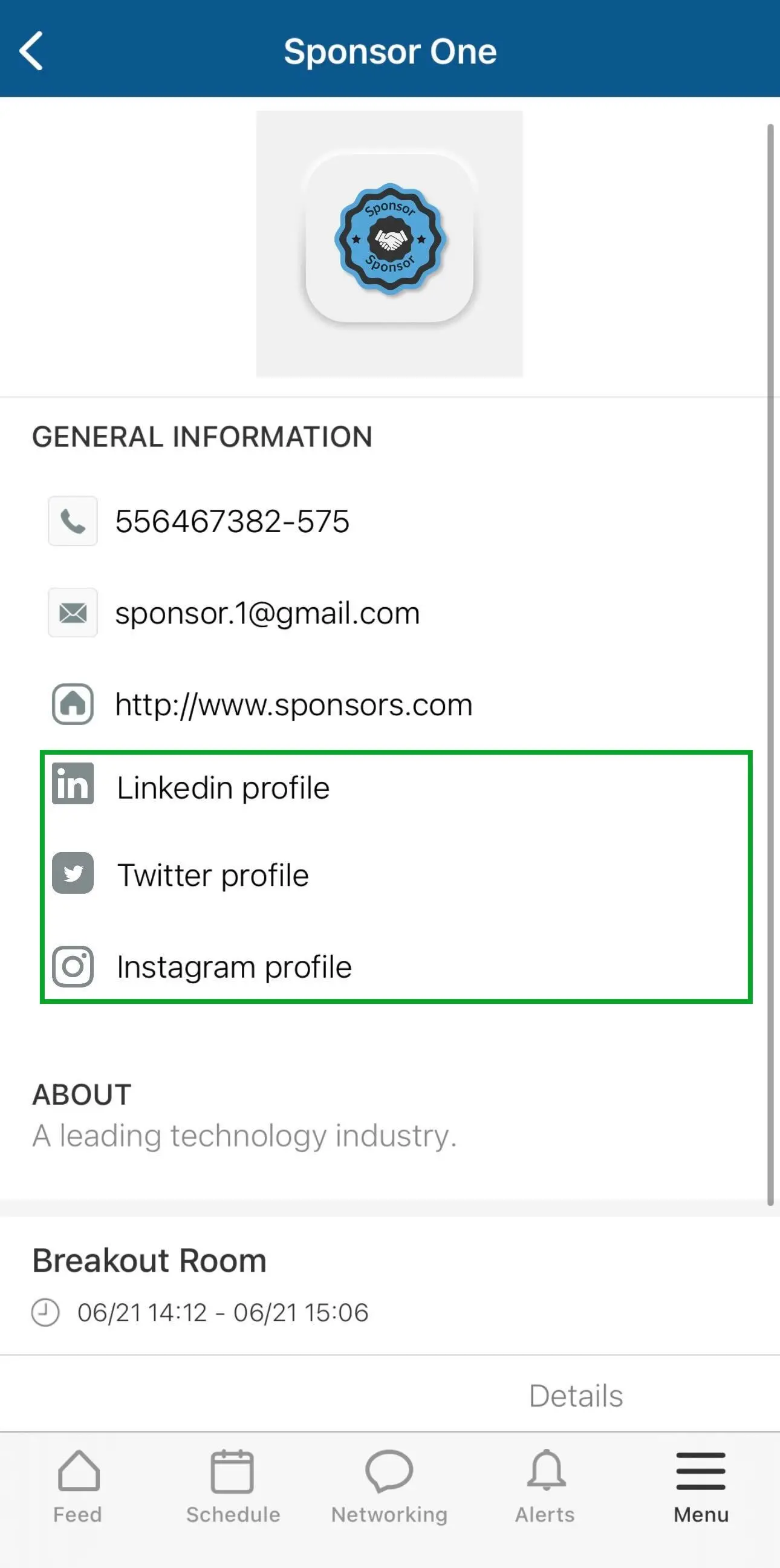 Sponsor's social media details