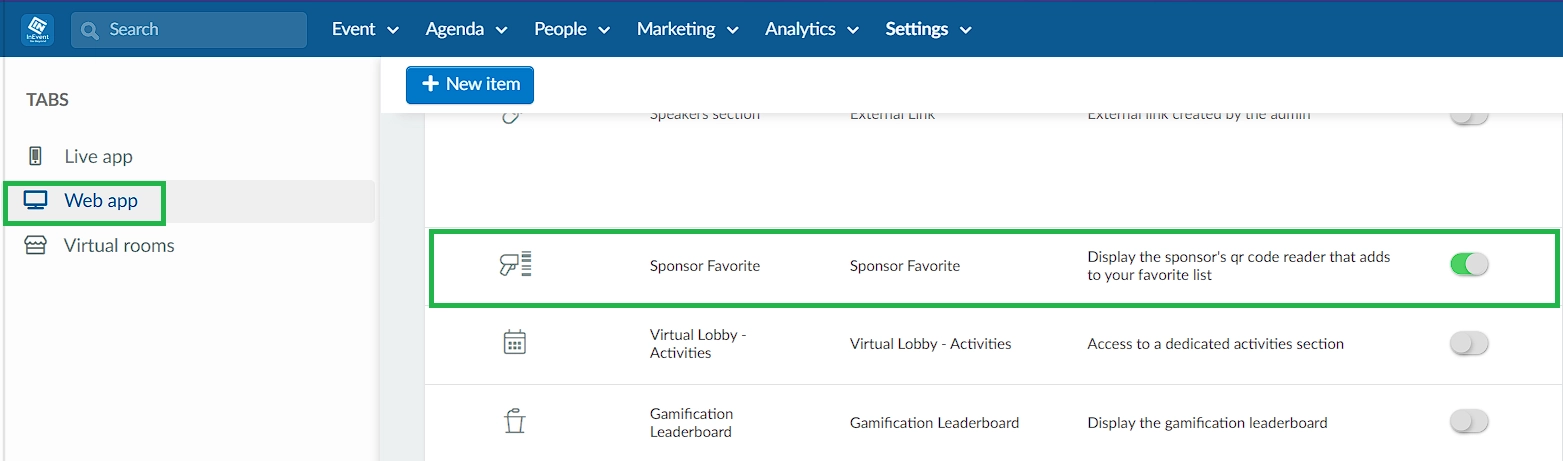 Image showing the tab Sponsors favorites in Settings > Tabs > Web app