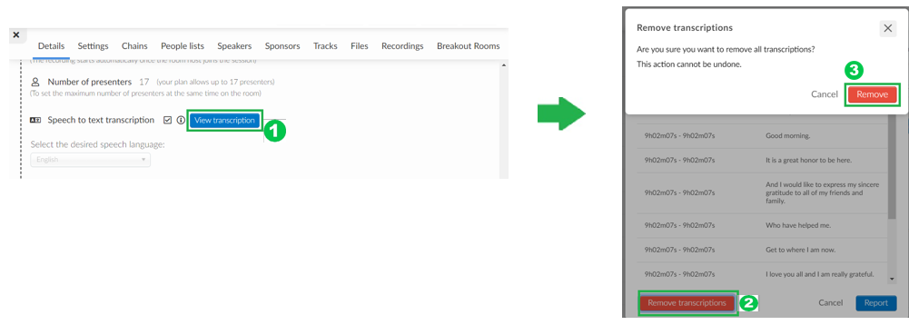 removing the transcriptions from the virtual lobby