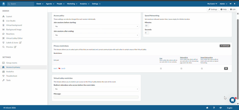 Make changes to the Access & Privacy page
