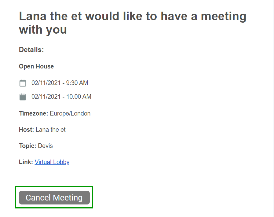 Une capture d'écran montrant comment annuler une réunion à partir du courriel 