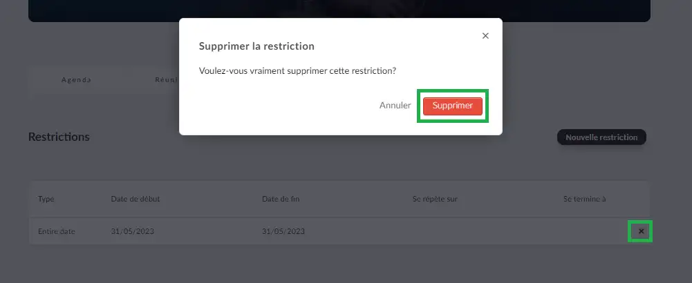 Comment supprimer une restriction