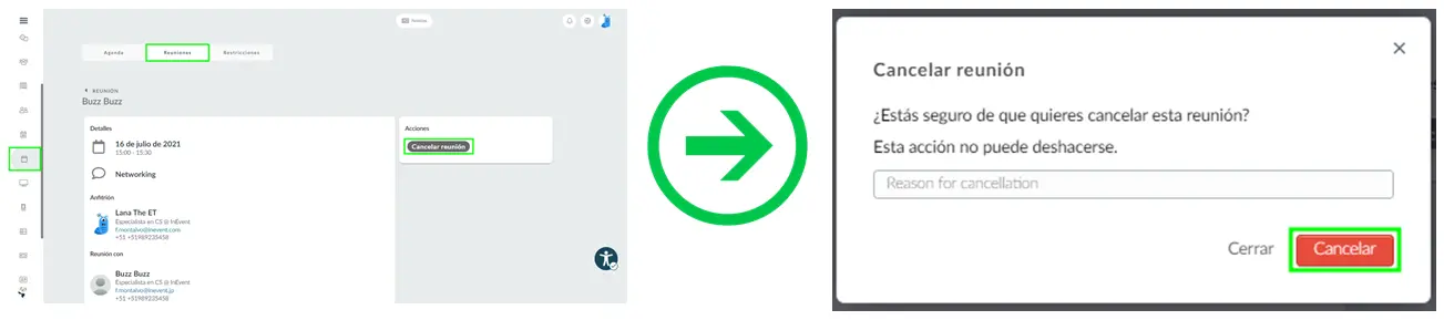 Pasos para cancelar reunión