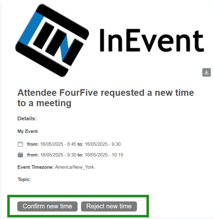 Image showing email notification to host to accept or reject new meeting time.