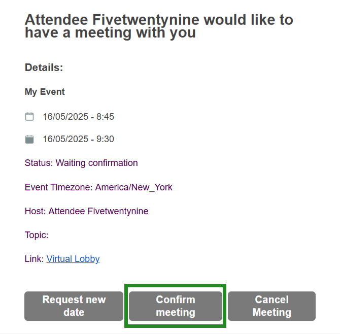 Meeting confirmation through email - Confirm meeting button.