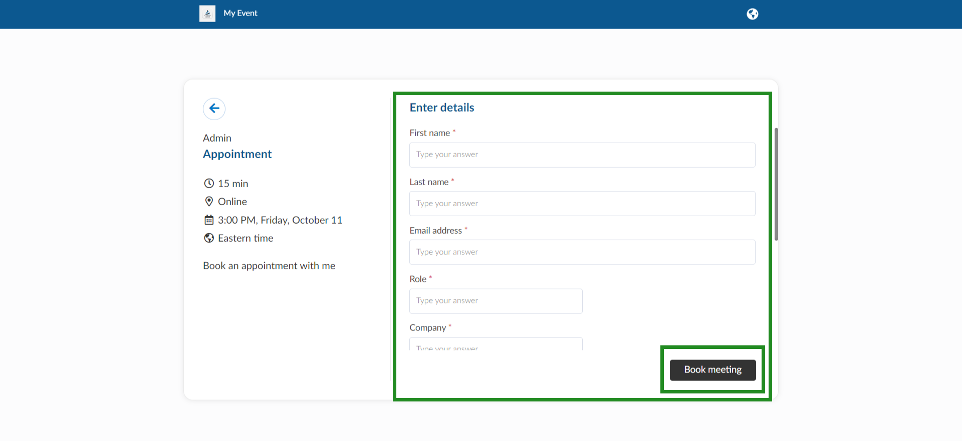 Fill registration form