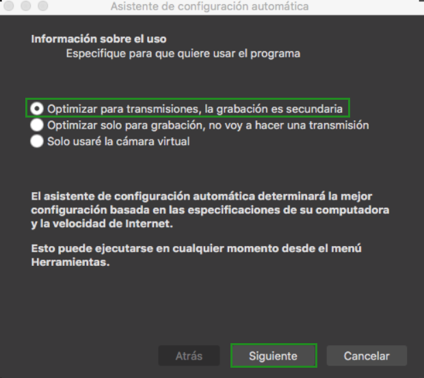 Optimizar para transmisiones, la grabación es secundaria