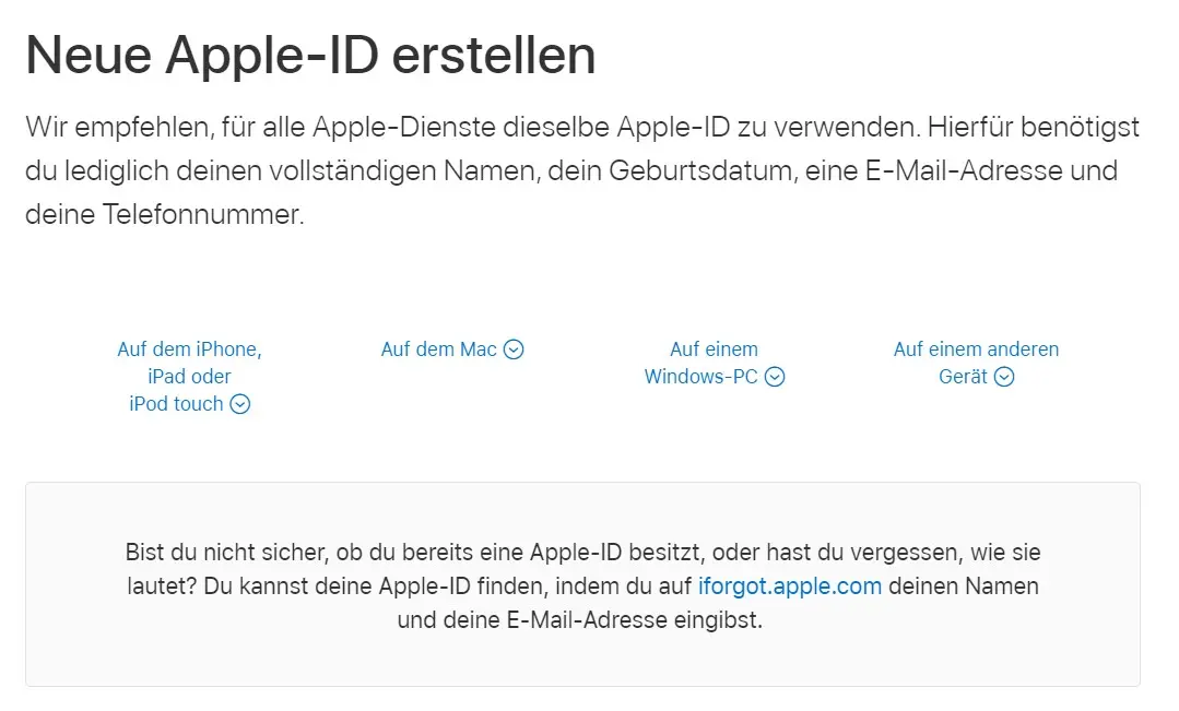 Erstellen Sie eine Apple-ID