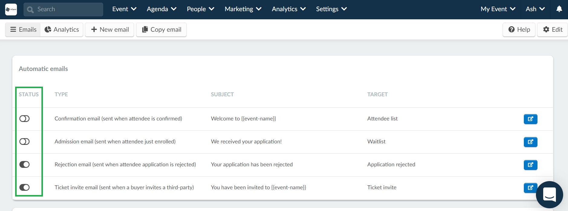 Screenshot of how to disable automatic emails