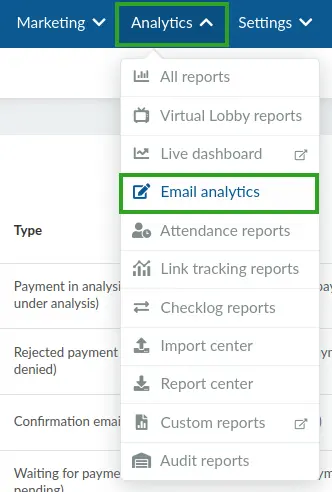 Navigating to Analytics > Email analytics