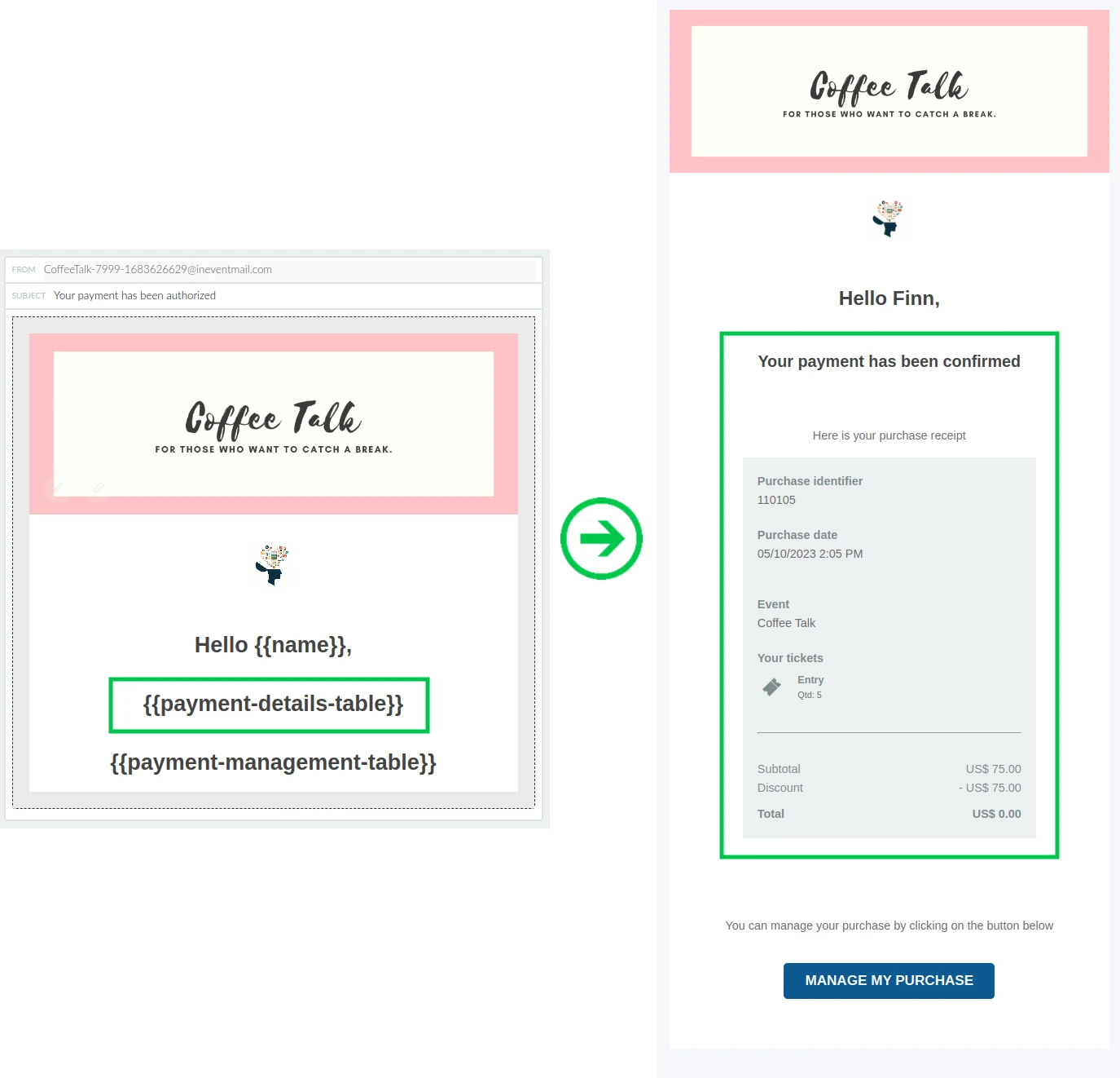 Screenshot showing the payment details table