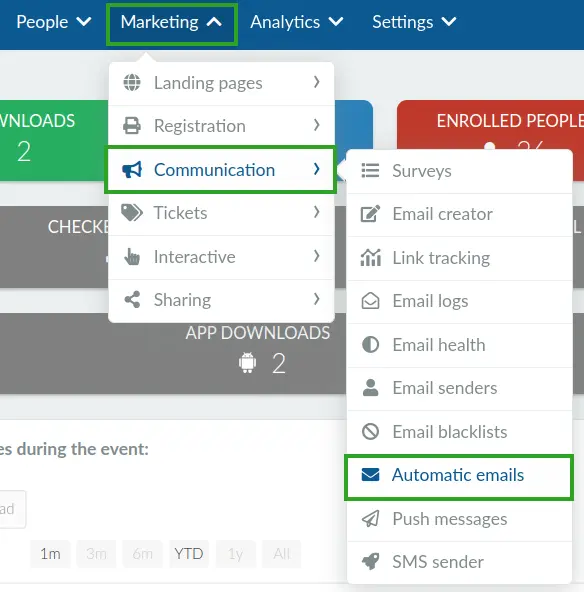 Screenshot showing how to navigate to the Email creator.