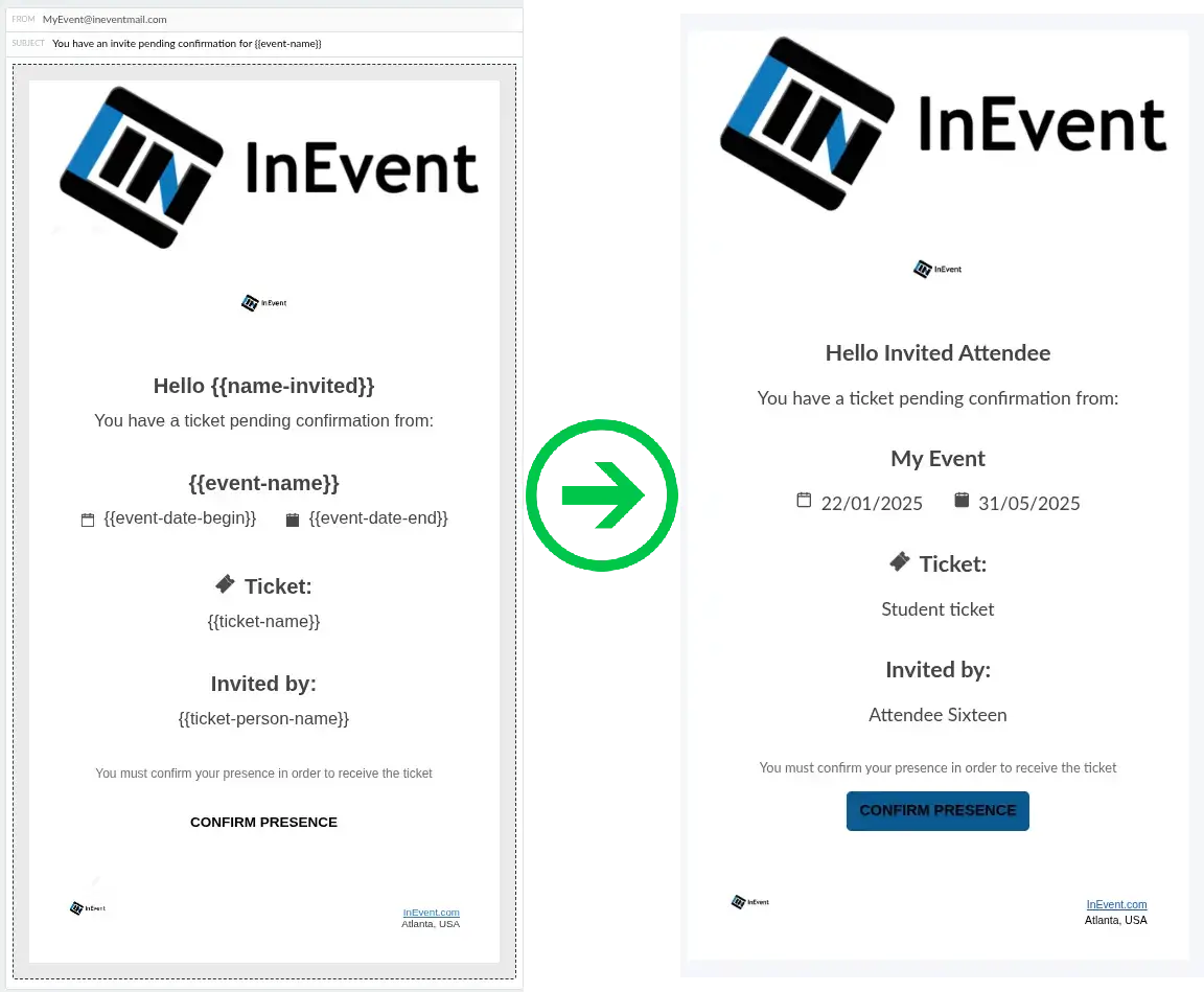 Screenshot showing the Ticket invite reminder email
