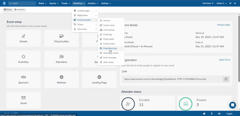 GIF showing the automatic emails page.