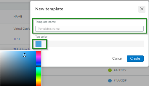 Screenshot of Company level>new template
