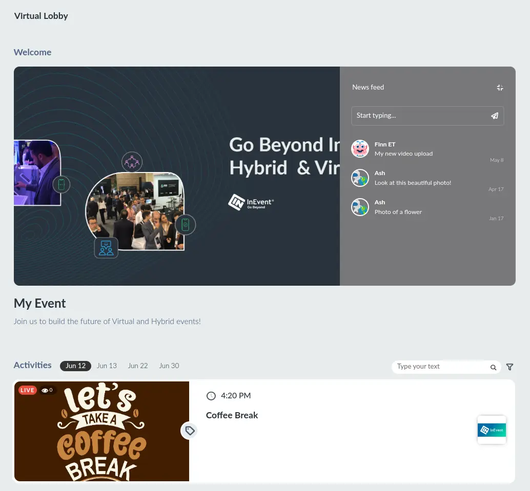 Screenshot showing the center part of the Virtual Lobby