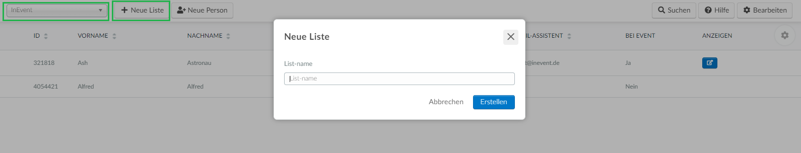 Screenshot of the steps to create a new list