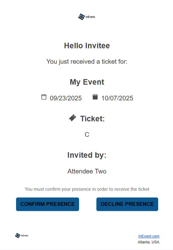 Receiving an invitation for the event